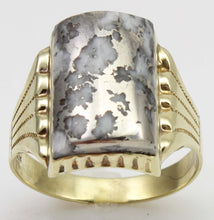 Load image into Gallery viewer, Antique Victorian VERY RARE Natural Silver Ore in Quartz Milgrained 10k Solid Yellow Gold Men&#39;s Ring