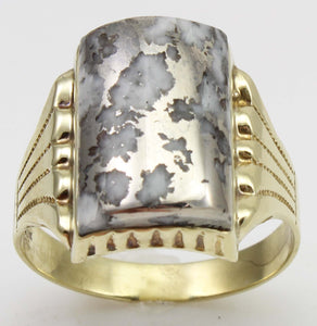 Antique Victorian VERY RARE Natural Silver Ore in Quartz Milgrained 10k Solid Yellow Gold Men's Ring