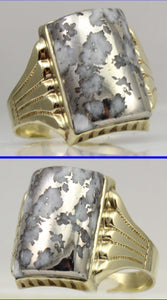 Antique Victorian VERY RARE Natural Silver Ore in Quartz Milgrained 10k Solid Yellow Gold Men's Ring