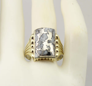 Antique Victorian VERY RARE Natural Silver Ore in Quartz Milgrained 10k Solid Yellow Gold Men's Ring