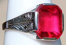 Load image into Gallery viewer, Antique BELAIS of NY1920s Art Deco 4ct Window Pane Emerald Cut Ruby 10k Solid White Gold Men&#39;s Ring