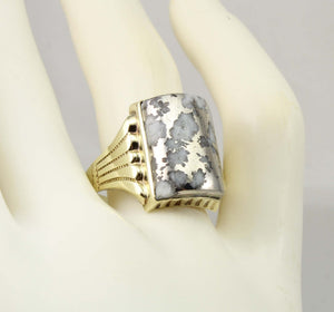 Antique Victorian VERY RARE Natural Silver Ore in Quartz Milgrained 10k Solid Yellow Gold Men's Ring