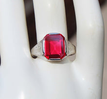 Load image into Gallery viewer, Antique BELAIS of NY1920s Art Deco 4ct Window Pane Emerald Cut Ruby 10k Solid White Gold Men&#39;s Ring