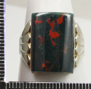 Antique 1920's Art Deco Natural Bloodstone Hand Engraved 10k Solid White Gold Men's Ring