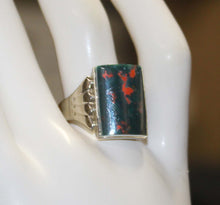 Load image into Gallery viewer, Antique 1920&#39;s Art Deco Natural Bloodstone Hand Engraved 10k Solid White Gold Men&#39;s Ring