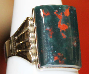 Antique 1920's Art Deco Natural Bloodstone Hand Engraved 10k Solid White Gold Men's Ring