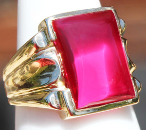 Antique 1920's Art Deco LARGE 12ct Ruby Cabochon 10k Solid Yellow Gold Men's Ring