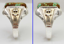 Load image into Gallery viewer, Antique 1920&#39;s Art Deco Ostby &amp; Barton RARE #8 Mine Nevada Turquoise Silver &amp; 14k Gold Men&#39;s Ring