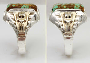 Antique 1920's Art Deco Ostby & Barton RARE #8 Mine Nevada Turquoise Silver & 14k Gold Men's Ring