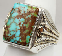 Load image into Gallery viewer, Antique 1920&#39;s Art Deco Ostby &amp; Barton RARE #8 Mine Nevada Turquoise Silver &amp; 14k Gold Men&#39;s Ring