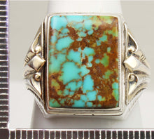 Load image into Gallery viewer, Antique 1920&#39;s Art Deco Ostby &amp; Barton RARE #8 Mine Nevada Turquoise Silver &amp; 14k Gold Men&#39;s Ring