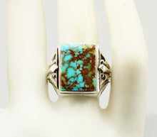 Load image into Gallery viewer, Antique 1920&#39;s Art Deco Ostby &amp; Barton RARE #8 Mine Nevada Turquoise Silver &amp; 14k Gold Men&#39;s Ring