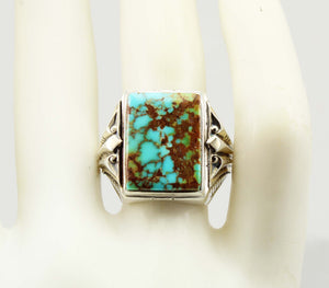 Antique 1920's Art Deco Ostby & Barton RARE #8 Mine Nevada Turquoise Silver & 14k Gold Men's Ring