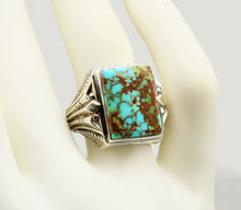 Load image into Gallery viewer, Antique 1920&#39;s Art Deco Ostby &amp; Barton RARE #8 Mine Nevada Turquoise Silver &amp; 14k Gold Men&#39;s Ring