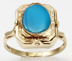 RARE Antique 1920's Art Deco Opal & Persian Turquoise 10k Solid Gold Cocktail Reversible Flip Ring