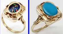 Load image into Gallery viewer, RARE Antique 1920&#39;s Art Deco Opal &amp; Persian Turquoise 10k Solid Gold Cocktail Reversible Flip Ring