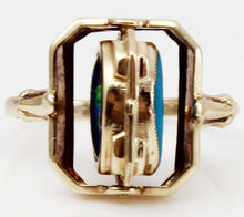 Load image into Gallery viewer, RARE Antique 1920&#39;s Art Deco Opal &amp; Persian Turquoise 10k Solid Gold Cocktail Reversible Flip Ring