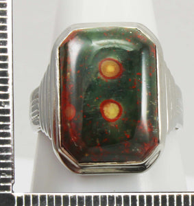 Ornate Antique 1920's Art Deco Natural RARE Orbicular Bloodstone 10k Solid White Gold Men's Ring