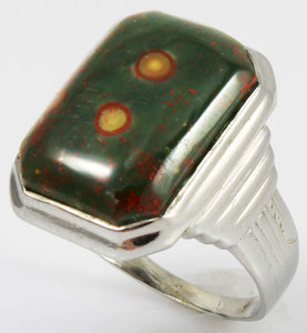 Ornate Antique 1920's Art Deco Natural RARE Orbicular Bloodstone 10k Solid White Gold Men's Ring