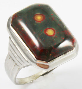 Ornate Antique 1920's Art Deco Natural RARE Orbicular Bloodstone 10k Solid White Gold Men's Ring