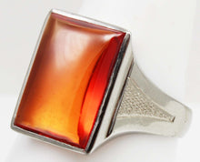 Load image into Gallery viewer, Antique 1920&#39;s Art Deco LARGE 12ct Orange Sapphire Hand Engraved 10k Solid White Gold Men&#39;s Ring