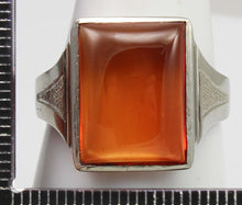 Load image into Gallery viewer, Antique 1920&#39;s Art Deco LARGE 12ct Orange Sapphire Hand Engraved 10k Solid White Gold Men&#39;s Ring