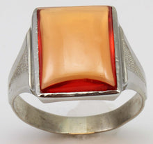 Load image into Gallery viewer, Antique 1920&#39;s Art Deco LARGE 12ct Orange Sapphire Hand Engraved 10k Solid White Gold Men&#39;s Ring