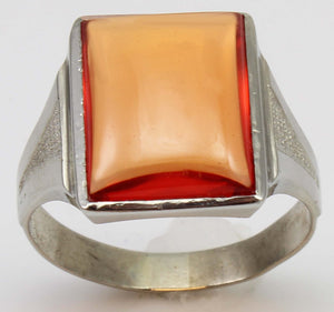 Antique 1920's Art Deco LARGE 12ct Orange Sapphire Hand Engraved 10k Solid White Gold Men's Ring