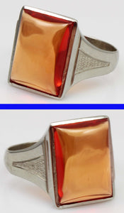 Antique 1920's Art Deco LARGE 12ct Orange Sapphire Hand Engraved 10k Solid White Gold Men's Ring