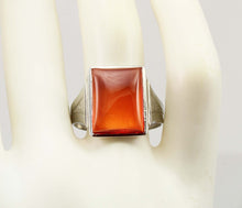 Load image into Gallery viewer, Antique 1920&#39;s Art Deco LARGE 12ct Orange Sapphire Hand Engraved 10k Solid White Gold Men&#39;s Ring