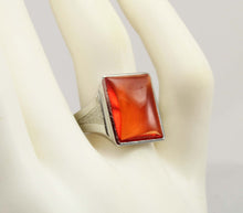 Load image into Gallery viewer, Antique 1920&#39;s Art Deco LARGE 12ct Orange Sapphire Hand Engraved 10k Solid White Gold Men&#39;s Ring