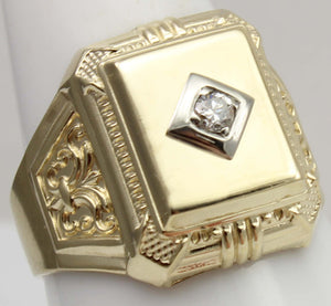 Antique Art Deco Natural & Genuine Antique European Cut .10ct Diamond 10k Solid Gold Men's Ring