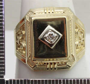 Antique Art Deco Natural & Genuine Antique European Cut .10ct Diamond 10k Solid Gold Men's Ring