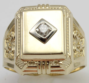 Antique Art Deco Natural & Genuine Antique European Cut .10ct Diamond 10k Solid Gold Men's Ring