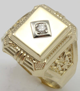 Antique Art Deco Natural & Genuine Antique European Cut .10ct Diamond 10k Solid Gold Men's Ring