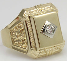 Load image into Gallery viewer, Antique Art Deco Natural &amp; Genuine Antique European Cut .10ct Diamond 10k Solid Gold Men&#39;s Ring