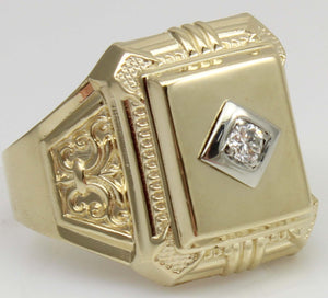 Antique Art Deco Natural & Genuine Antique European Cut .10ct Diamond 10k Solid Gold Men's Ring