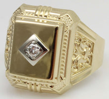 Load image into Gallery viewer, Antique Art Deco Natural &amp; Genuine Antique European Cut .10ct Diamond 10k Solid Gold Men&#39;s Ring