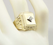 Load image into Gallery viewer, Antique Art Deco Natural &amp; Genuine Antique European Cut .10ct Diamond 10k Solid Gold Men&#39;s Ring