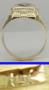 Antique Art Deco Natural & Genuine Antique European Cut .10ct Diamond 10k Solid Gold Men's Ring