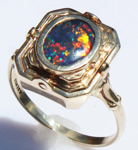 RARE Antique 1920's Art Deco Opal & Persian Turquoise 10k Solid Gold Cocktail Reversible Flip Ring