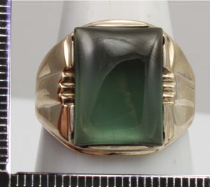 Antique 1920's Art Deco LARGE 12ct Green Spinel 10k Solid Yellow Gold Men's Ring&nbsp;