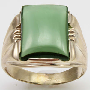 Antique 1920's Art Deco LARGE 12ct Green Spinel 10k Solid Yellow Gold Men's Ring&nbsp;