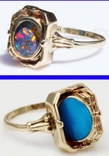 Load image into Gallery viewer, RARE Antique 1920&#39;s Art Deco Opal &amp; Persian Turquoise 10k Solid Gold Cocktail Reversible Flip Ring