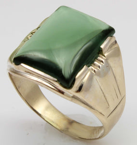 Antique 1920's Art Deco LARGE 12ct Green Spinel 10k Solid Yellow Gold Men's Ring&nbsp;