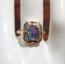 Load image into Gallery viewer, RARE Antique 1920&#39;s Art Deco Opal &amp; Persian Turquoise 10k Solid Gold Cocktail Reversible Flip Ring