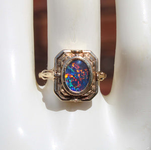 RARE Antique 1920's Art Deco Opal & Persian Turquoise 10k Solid Gold Cocktail Reversible Flip Ring