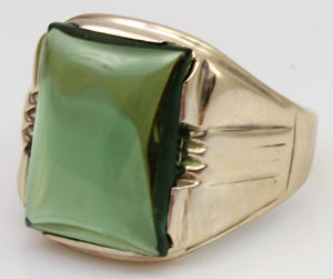 Antique 1920's Art Deco LARGE 12ct Green Spinel 10k Solid Yellow Gold Men's Ring&nbsp;