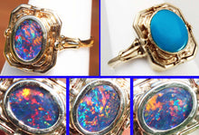 Load image into Gallery viewer, RARE Antique 1920&#39;s Art Deco Opal &amp; Persian Turquoise 10k Solid Gold Cocktail Reversible Flip Ring