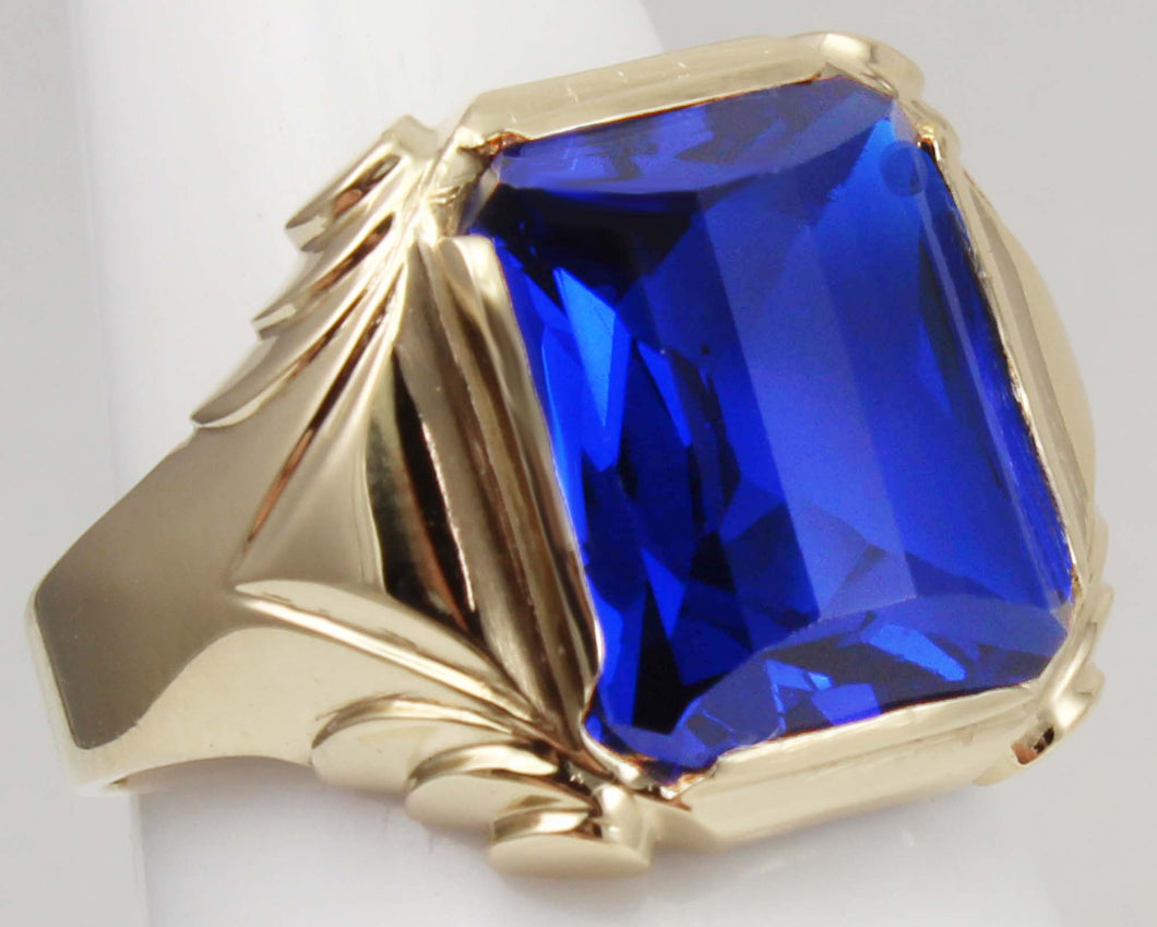 Antique 1920's Art Deco LARGE 9ct RARE Barrel Cut Blue Spinel 10k Solid Yellow Gold Men's Ring